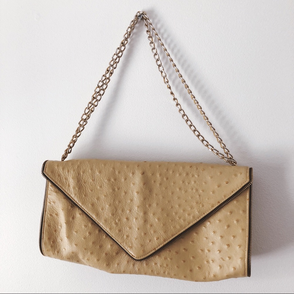 JJ Winters • Yellow Ostrich Clutch with Gold Chain